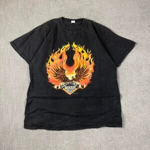 Vintage 90s American Biker Flame Eagle Faded black t-shirt